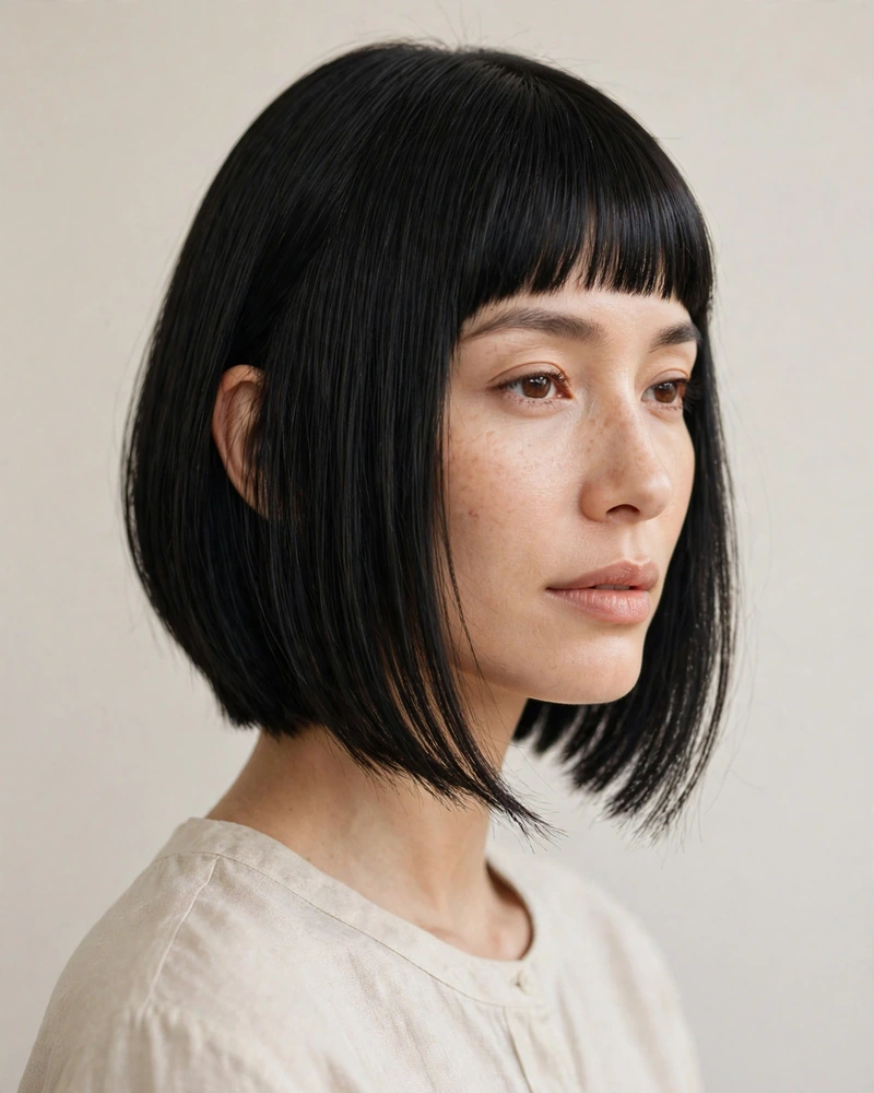 A-Line Bob with Blunt Straight Bangs - 20 Haircuts for Thin Fine Hair With Bangs to Try Now