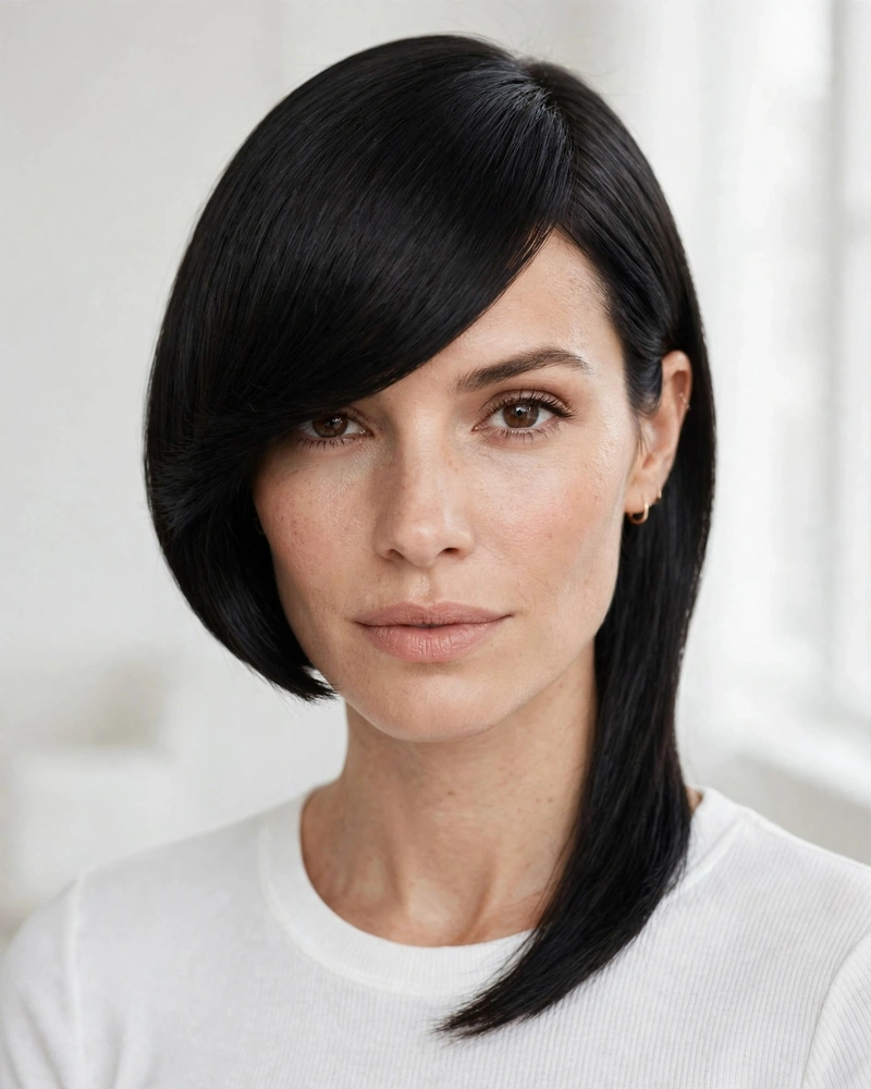 Asymmetric Bob with a Deep Side Fringe - 15 Bangs Hairstyles for Short Hair That Look Chic Now
