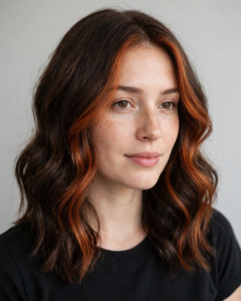 Auburn Ginger Money Piece on Brunette Hair - 18 Brunette Balayage With Money Piece Ideas to Try