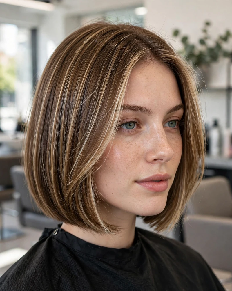 Baby-Fine Blonde Highlights on a Brown Bob - 22 Brown and Blonde Balayage Ideas for Short Hair Today