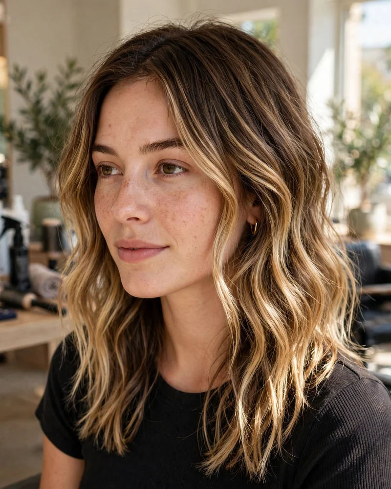 Beachy Blonde Balayage on a Wavy Lob - 22 Brown and Blonde Balayage Ideas for Short Hair Today