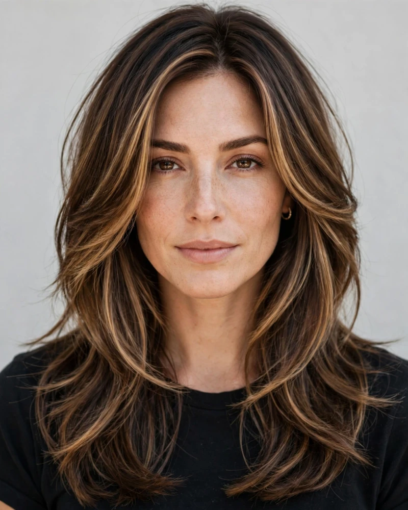Blended Money Piece on Layered Brunette Hair - 18 Brunette Balayage With Money Piece Ideas to Try