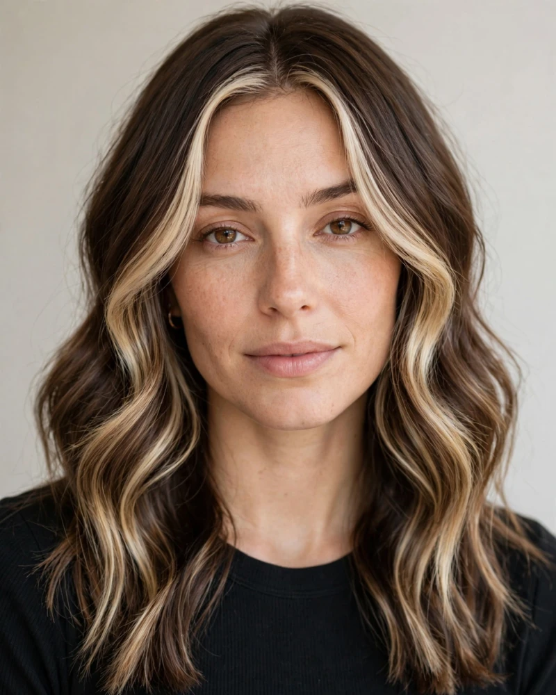 Blonde Money Piece with Chocolate Brown Balayage - 18 Brunette Balayage With Money Piece Ideas to Try