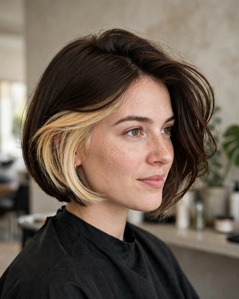 Blonde Peekaboo Balayage Under a Brown Bob - 22 Brown and Blonde Balayage Ideas for Short Hair Today