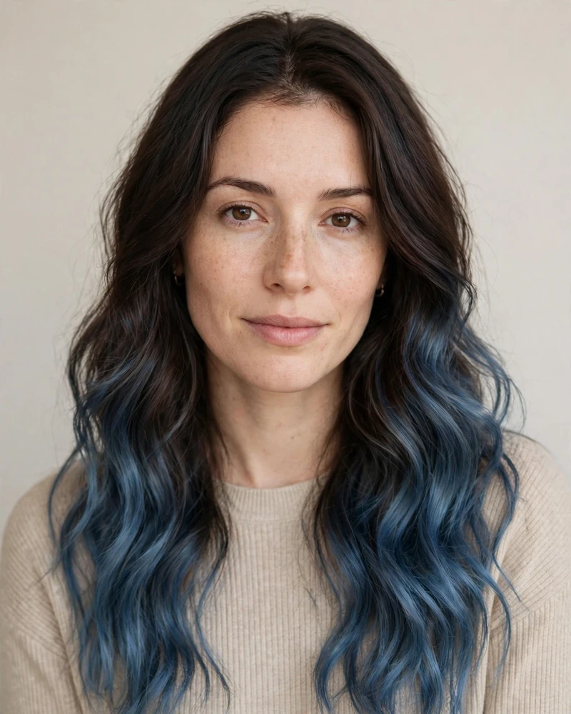 Blue Balayage with Dark Roots - 17 Blue Balayage Ideas for Brunettes to Try Right Now
