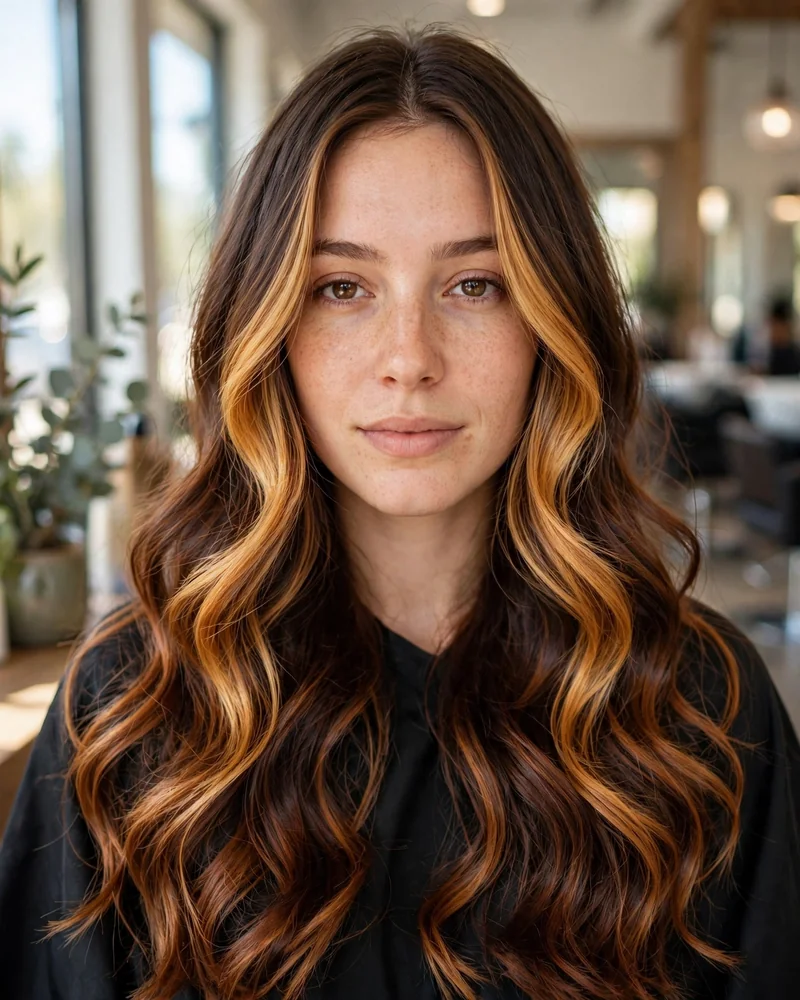 Caramel Money Pieces with Copper Balayage - 14 Caramel Copper Balayage Ideas Brunettes Will Love