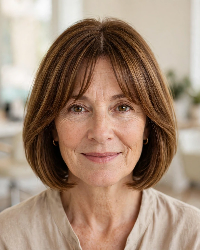 Chin-Length Bob with Curtain Fringe - 22 Short Hairstyles for Women Over 50 to Try Today