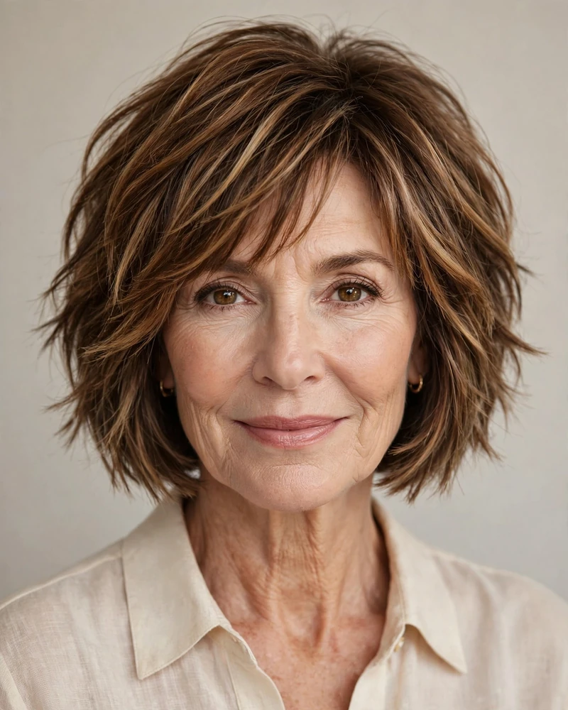 Chin-Length Choppy Bob with Highlights - 16 Choppy Bob Hairstyles for Women Over 60 to Try Today