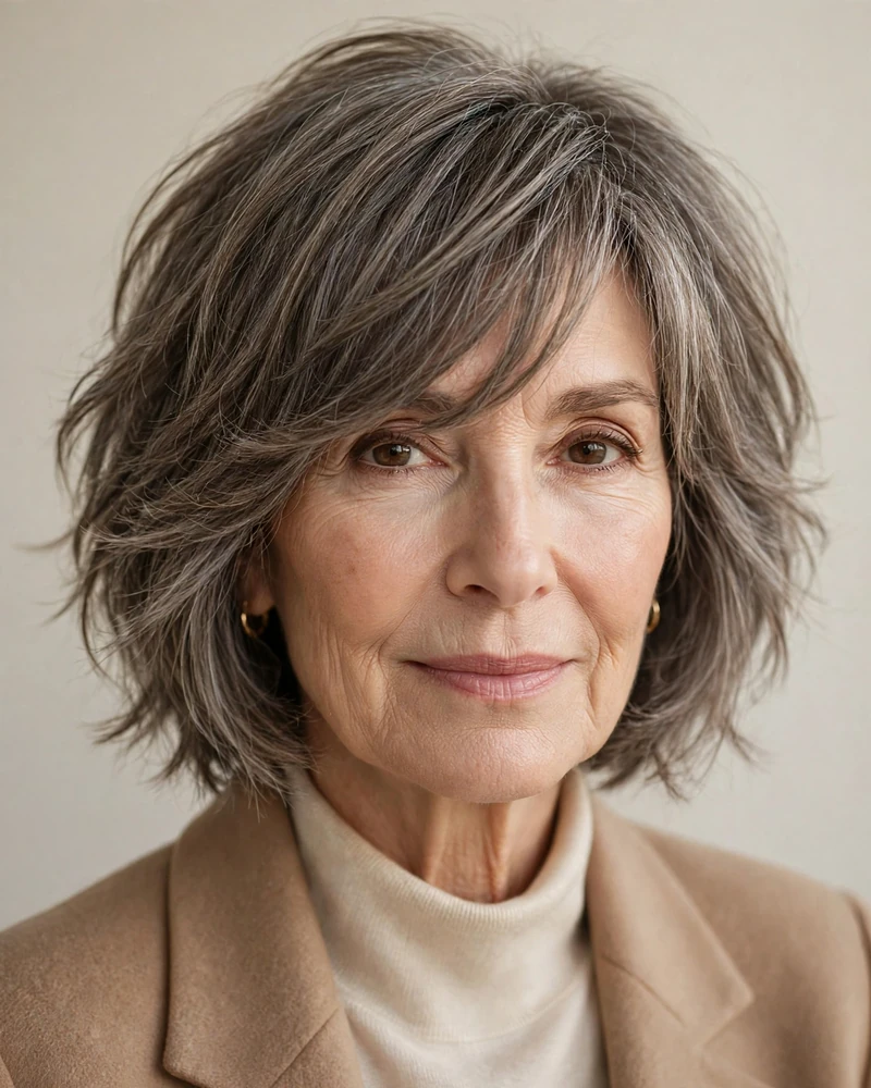 Choppy Bob with Side-Swept Bangs - 16 Choppy Bob Hairstyles for Women Over 60 to Try Today