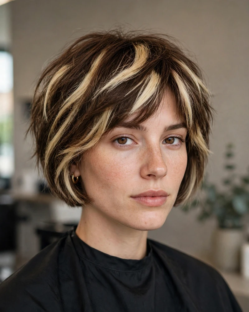 Chunky Blonde Streaks on Short Brown Hair - 22 Brown and Blonde Balayage Ideas for Short Hair Today