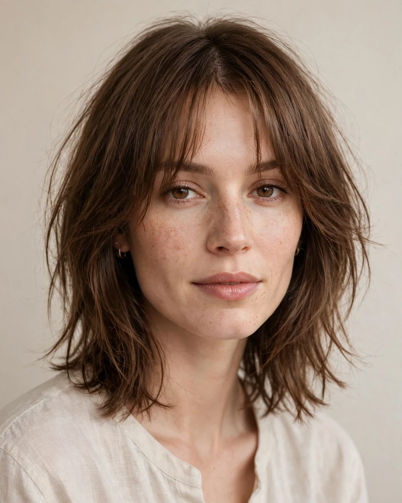 Collarbone Shag with Soft Curtain Fringe - 20 Haircuts for Thin Fine Hair With Bangs to Try Now