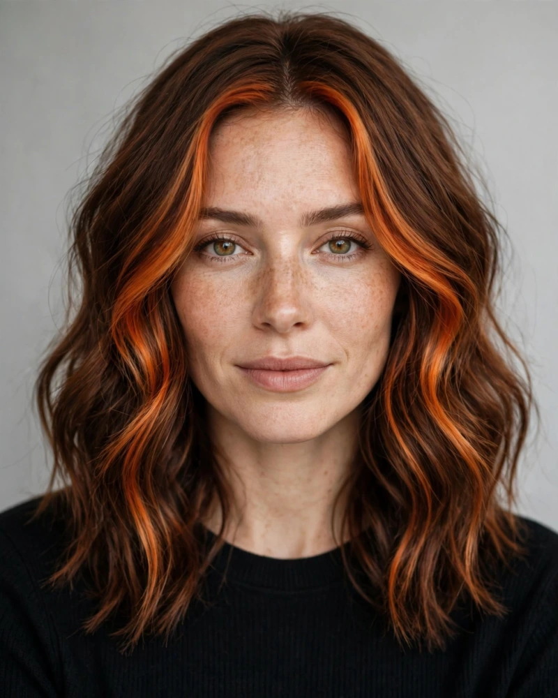 Copper Money Piece on Warm Chestnut Hair - 18 Brunette Balayage With Money Piece Ideas to Try