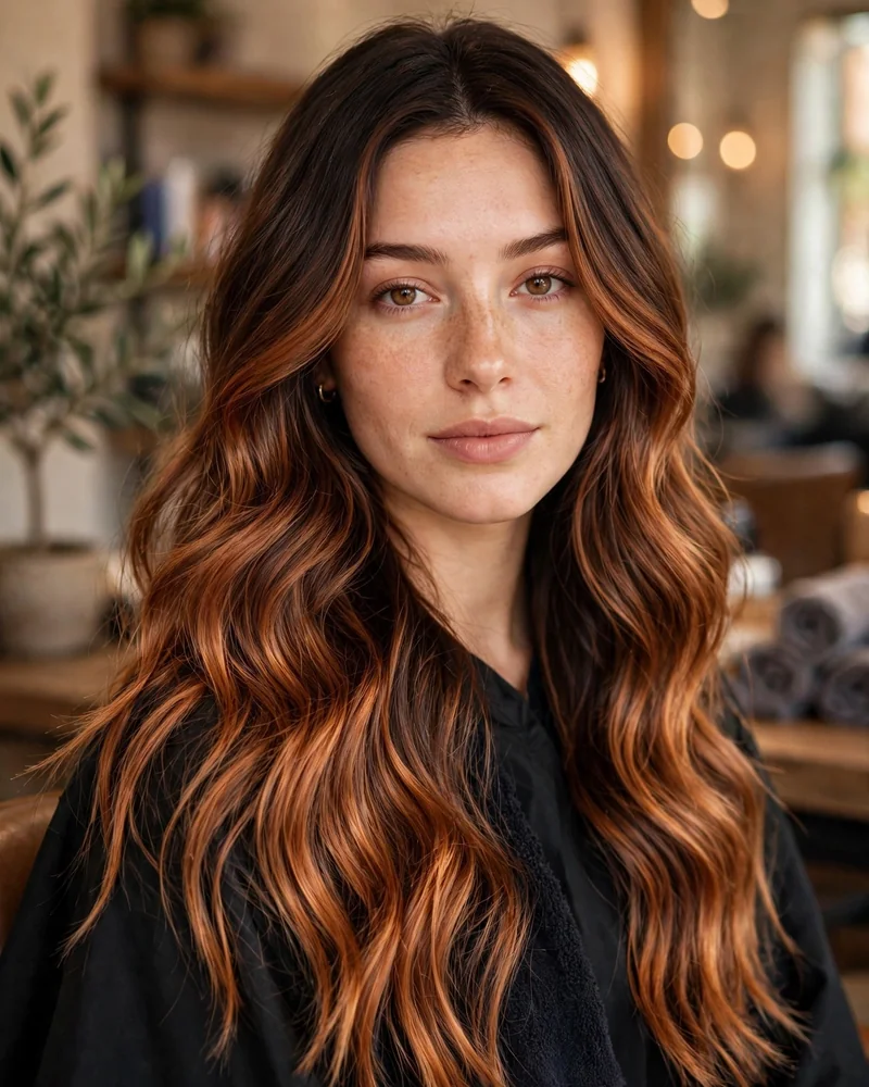 Cowboy Copper Balayage with Dark Roots - 14 Caramel Copper Balayage Ideas Brunettes Will Love