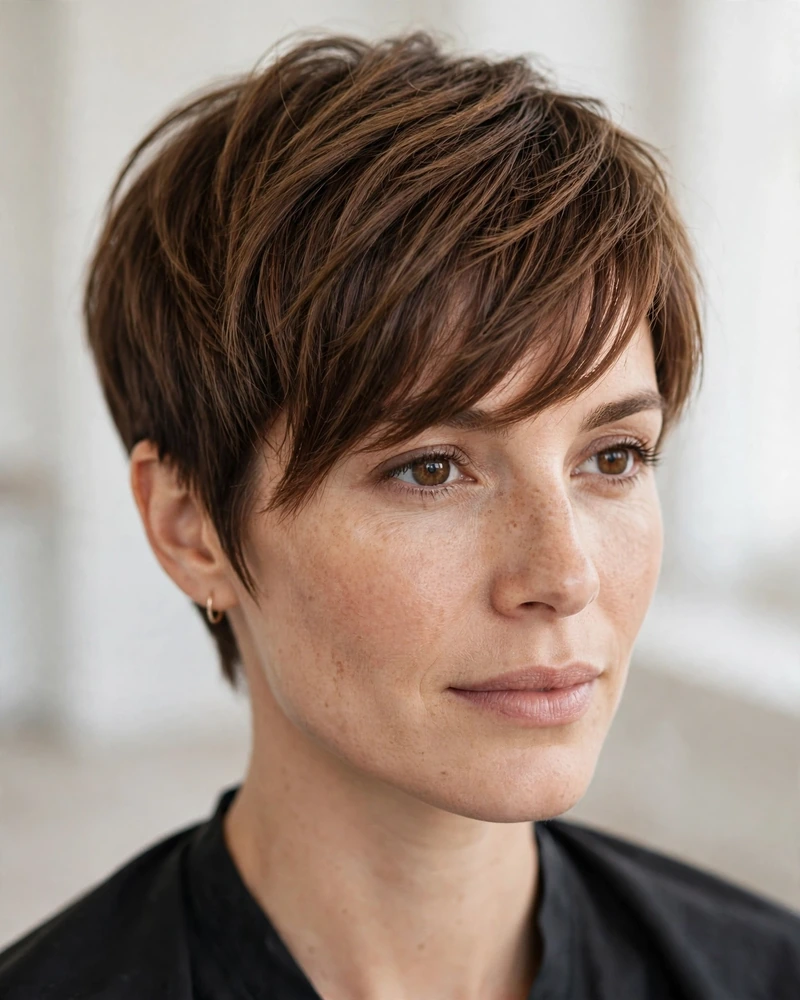 Cropped Pixie with a Long Side-Swept Fringe - 15 Bangs Hairstyles for Short Hair That Look Chic Now