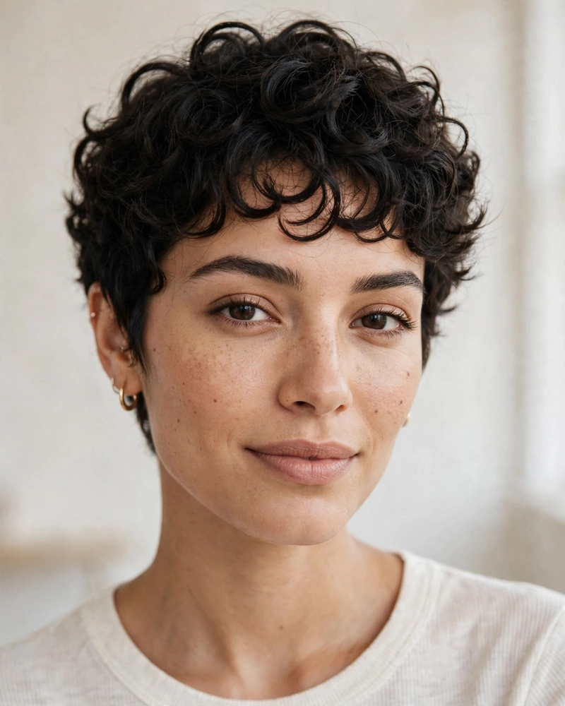 Curly Pixie with a Soft Curled Fringe - 15 Bangs Hairstyles for Short Hair That Look Chic Now