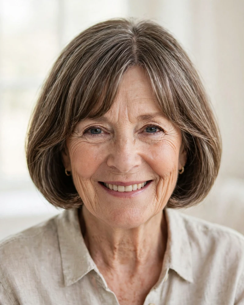 Curtain Bangs Paired with a Classic Graduated Bob - 19 Hairstyles for Women Over 60 With Bangs to Try Now