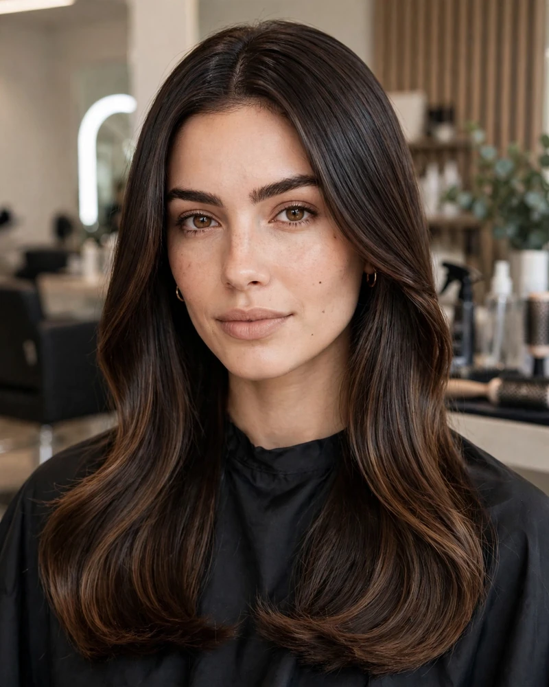 Deep Espresso Balayage with a Glossy Root - 19 Tone on Tone Balayage Ideas for Brunettes to Try