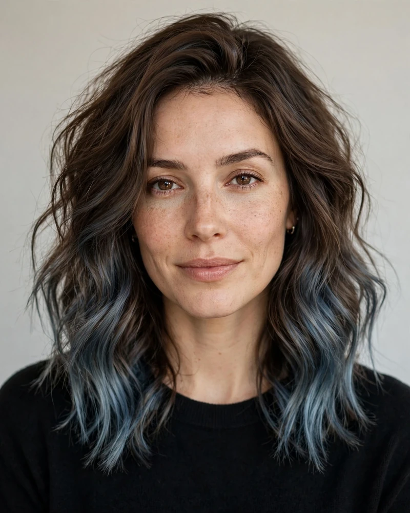 Denim Blue Balayage - 17 Blue Balayage Ideas for Brunettes to Try Right Now