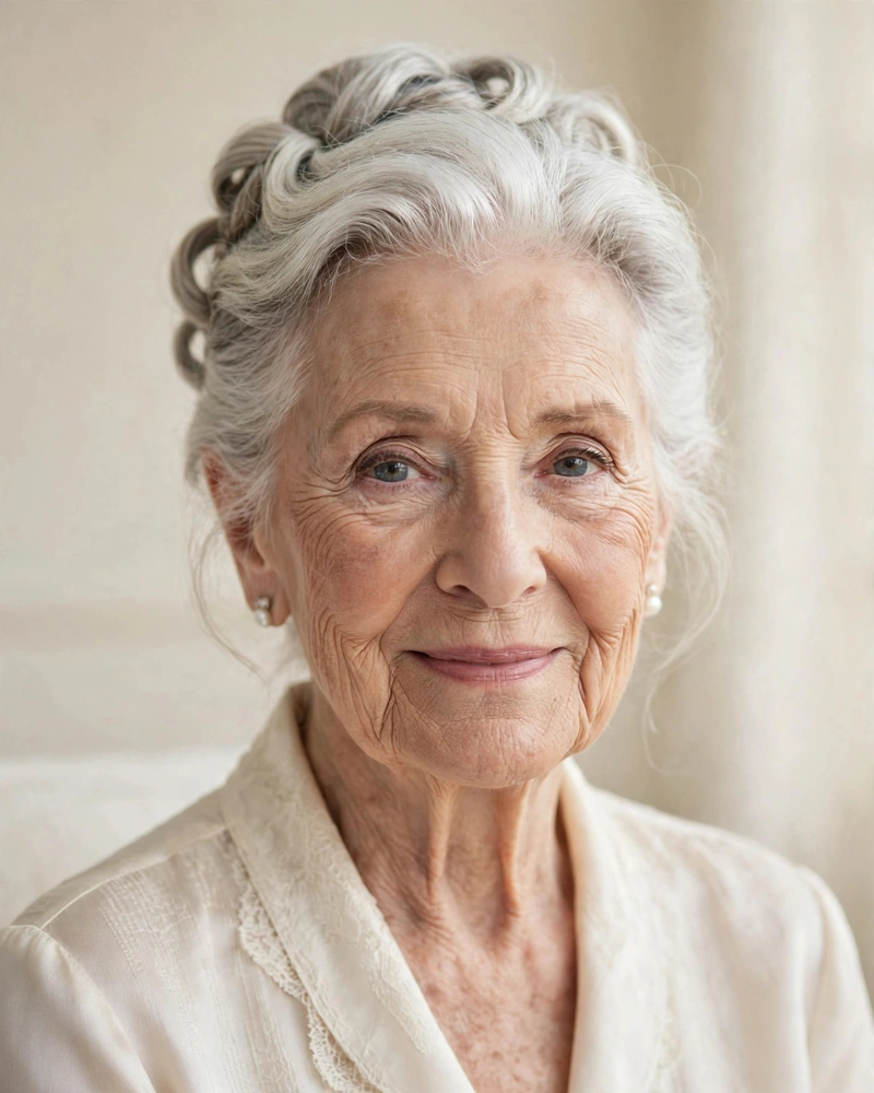 Elegant Silver Updo with Twists - 18 Hairstyles for Women Over 80 That Feel Fresh Today