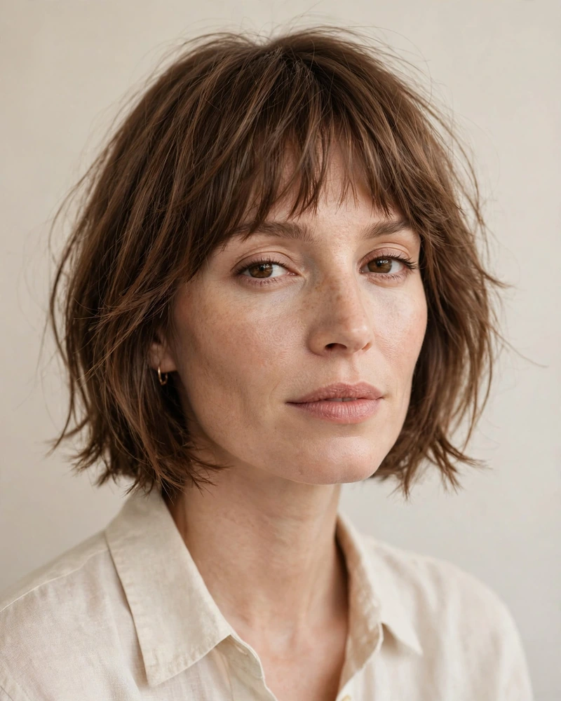 French Bob with Textured Full Bangs - 20 Haircuts for Thin Fine Hair With Bangs to Try Now