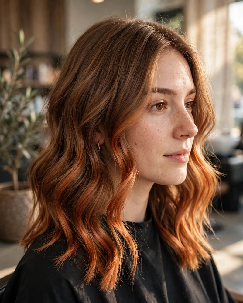Ginger Copper Balayage on Light Brown Hair - 14 Caramel Copper Balayage Ideas Brunettes Will Love