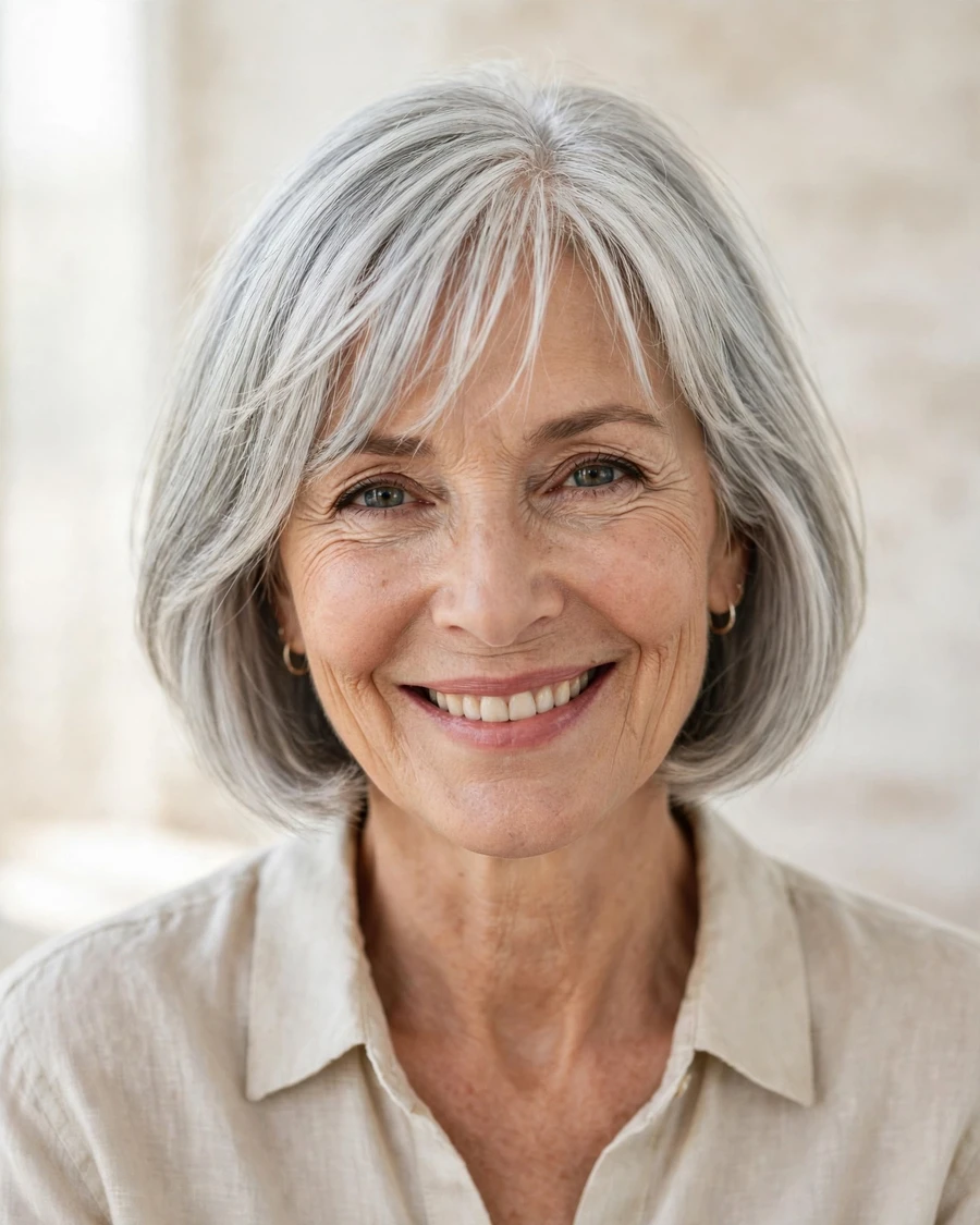 19 Hairstyles for Women Over 60 With Bangs to Try Now