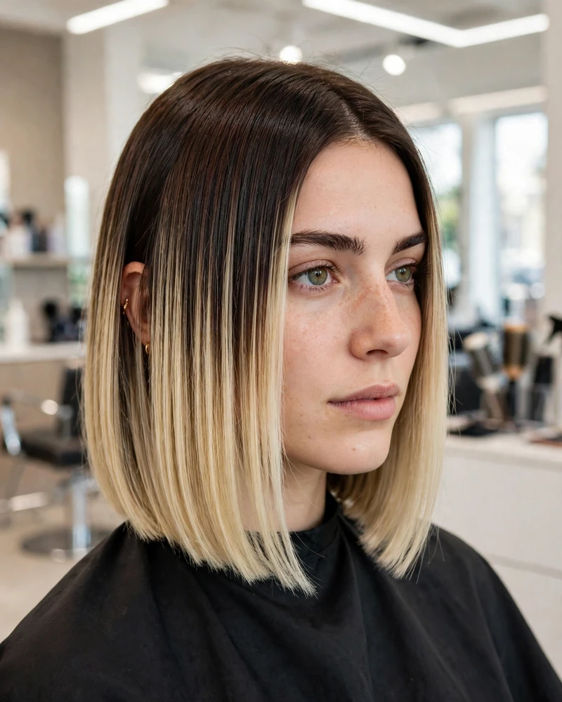 High-Contrast Blonde Balayage on a Brown Bob - 22 Brown and Blonde Balayage Ideas for Short Hair Today