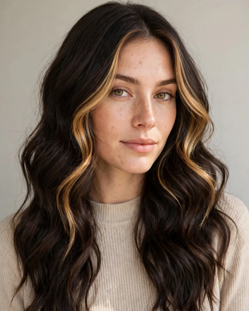 Honey Money Piece on an Espresso Base - 18 Brunette Balayage With Money Piece Ideas to Try