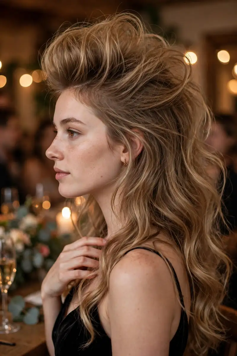 Teased Crown with Loose Waves - 18 Party Hairstyles for Thin Fine Hair That Wow Now