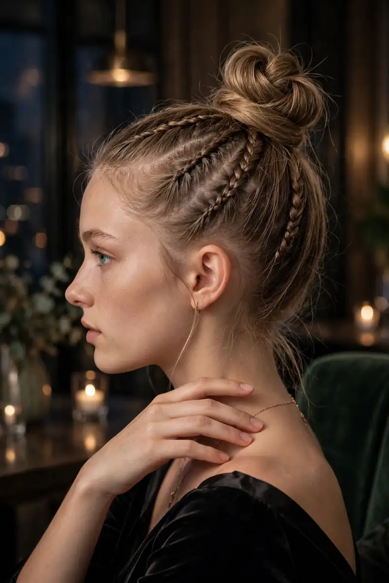 Sculpted Top Knot with Side Twists - 18 Party Hairstyles for Thin Fine Hair That Wow Now