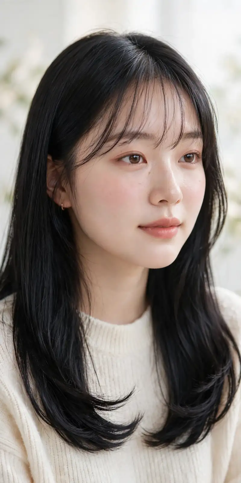 Korean See-Through Bangs with Shoulder-Length Hair - 15 Bangs Hairstyles for Oval Faces That Look Great