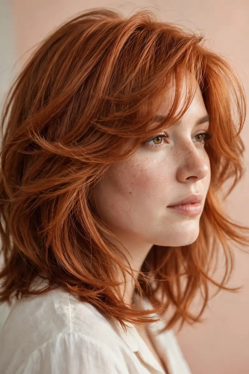 Swoopy Bangs with Shoulder-Length Layers - 21 Bangs Hairstyles for Round Faces to Flatter You