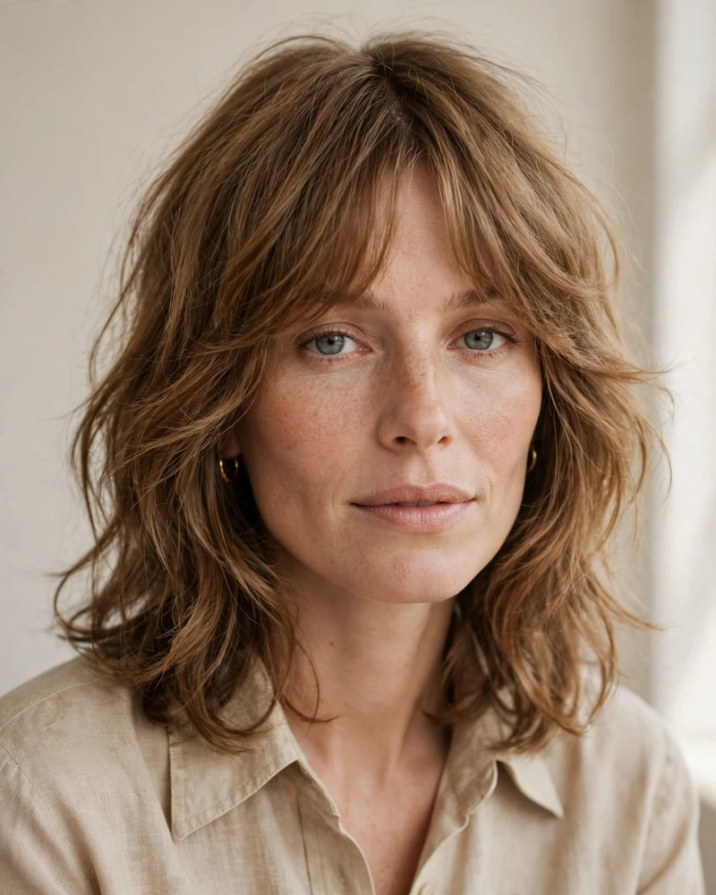 Long Shaggy Lob with a Bardot Fringe - 20 Haircuts for Thin Fine Hair With Bangs to Try Now
