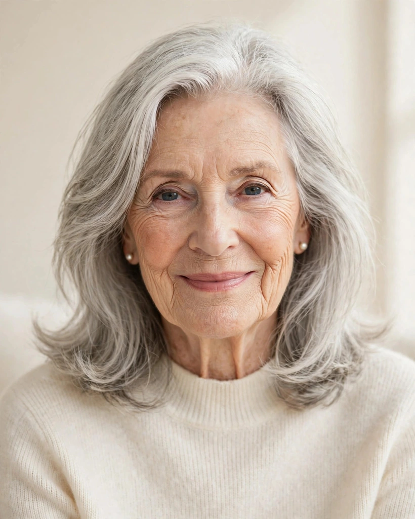 Natural Silver Shoulder-Length with Gentle Layers - 18 Hairstyles for Women Over 80 That Feel Fresh Today