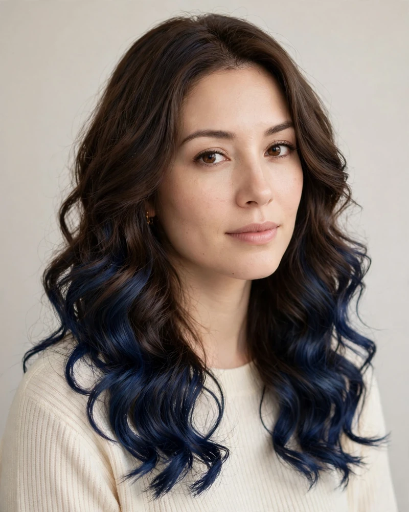 Navy Blue Balayage Ends - 17 Blue Balayage Ideas for Brunettes to Try Right Now