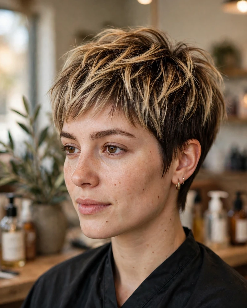 Rooty Blonde Balayage on a Textured Pixie - 22 Brown and Blonde Balayage Ideas for Short Hair Today