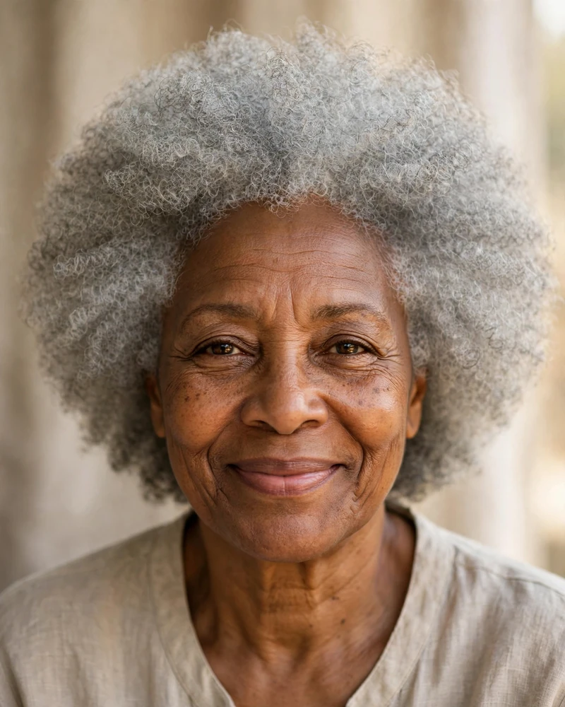 Rounded Gray Wash-and-Go Afro - 14 Wash and Go Hairstyles for Older Black Women to Try