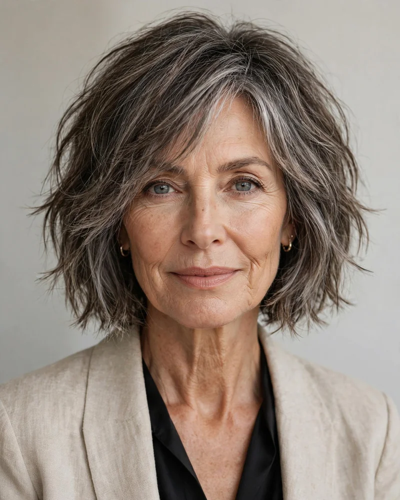 Salt-and-Pepper Choppy Bob - 16 Choppy Bob Hairstyles for Women Over 60 to Try Today