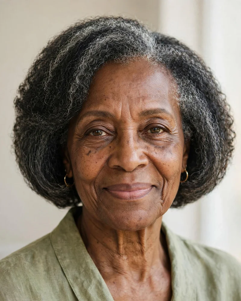 Salt-and-Pepper Coily Bob - 17 Hairstyles for Black Women Over 70 to Try Today