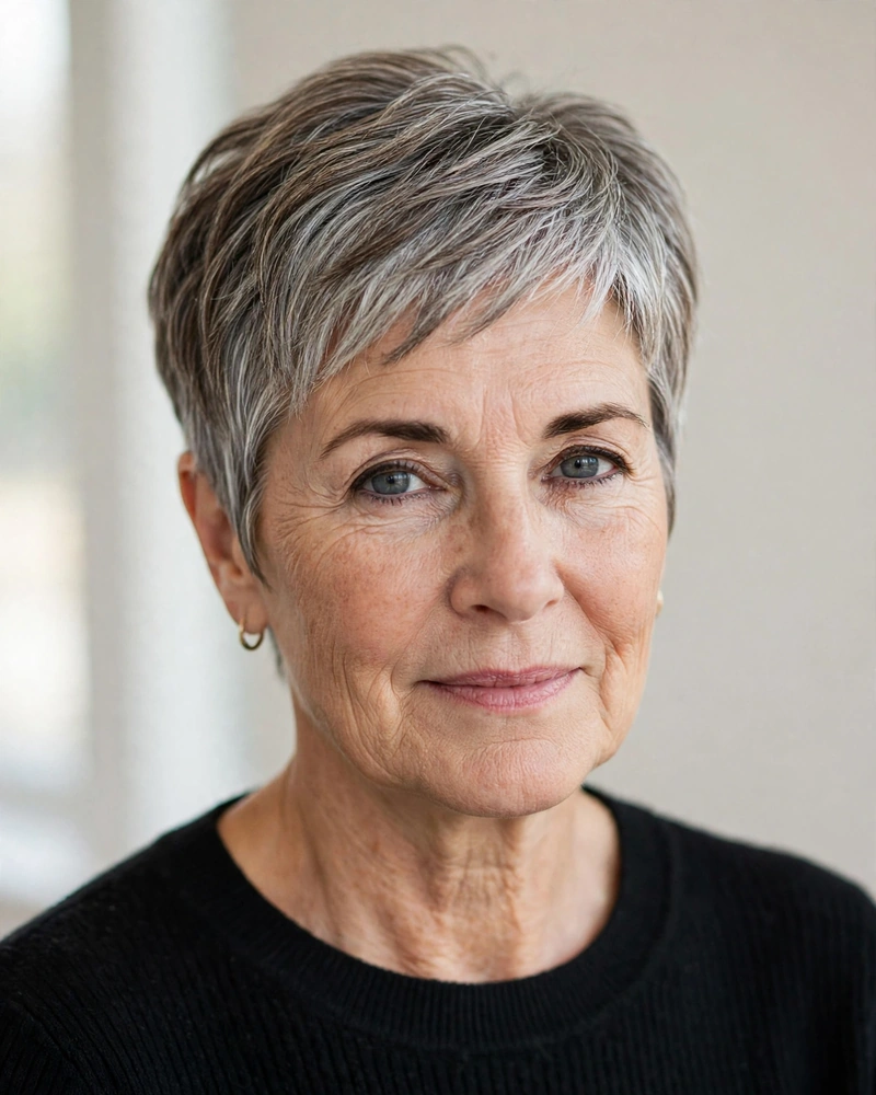 Silver-Blended Pixie with Soft Lowlights - 22 Short Hairstyles for Women Over 50 to Try Today