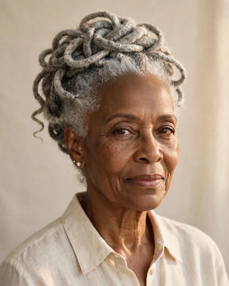 Graceful Silver Loc Updo - 17 Hairstyles for Black Women Over 70 to Try Today