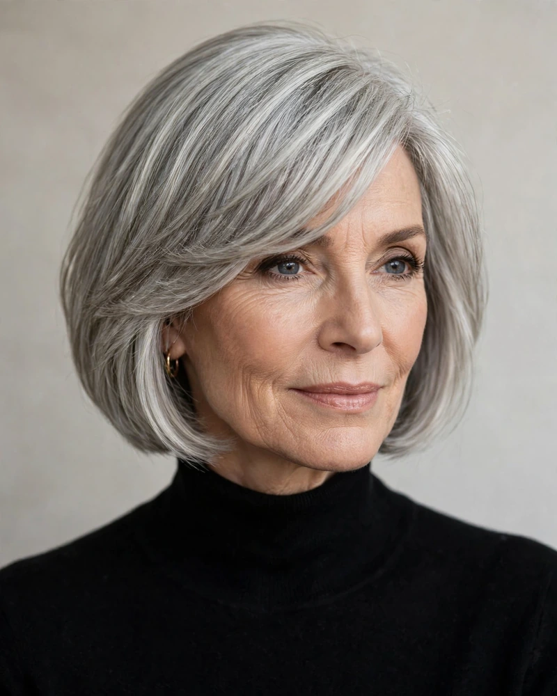Sleek Choppy Bob with a Deep Side Part - 16 Choppy Bob Hairstyles for Women Over 60 to Try Today