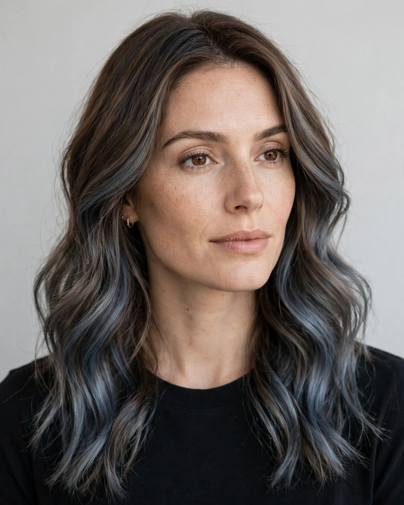 Smoky Blue Balayage - 17 Blue Balayage Ideas for Brunettes to Try Right Now