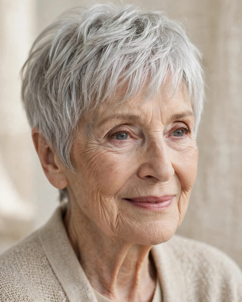 Soft Silver Pixie with Wispy Bangs - 18 Hairstyles for Women Over 80 That Feel Fresh Today