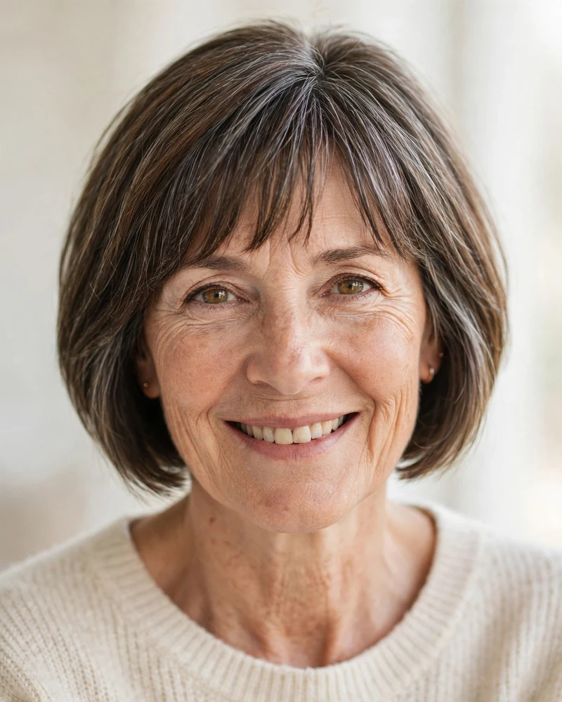 Straight Soft Bangs on a Chin-Length Wedge Cut - 19 Hairstyles for Women Over 60 With Bangs to Try Now