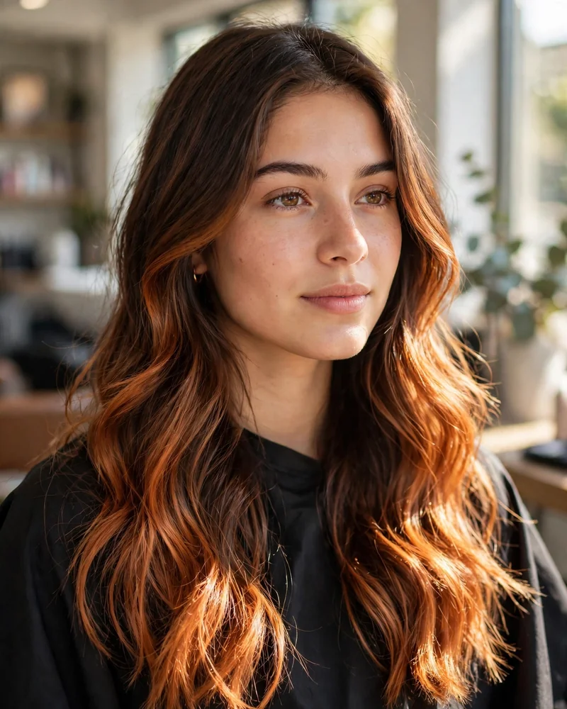 Tipped-Out Caramel Copper Ends - 14 Caramel Copper Balayage Ideas Brunettes Will Love