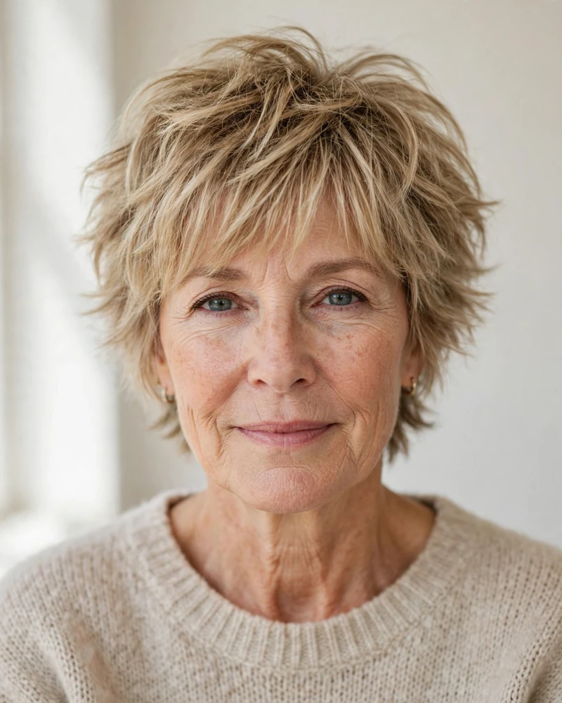 Tousled Feathered Shag with Bangs - 22 Short Hairstyles for Women Over 50 to Try Today