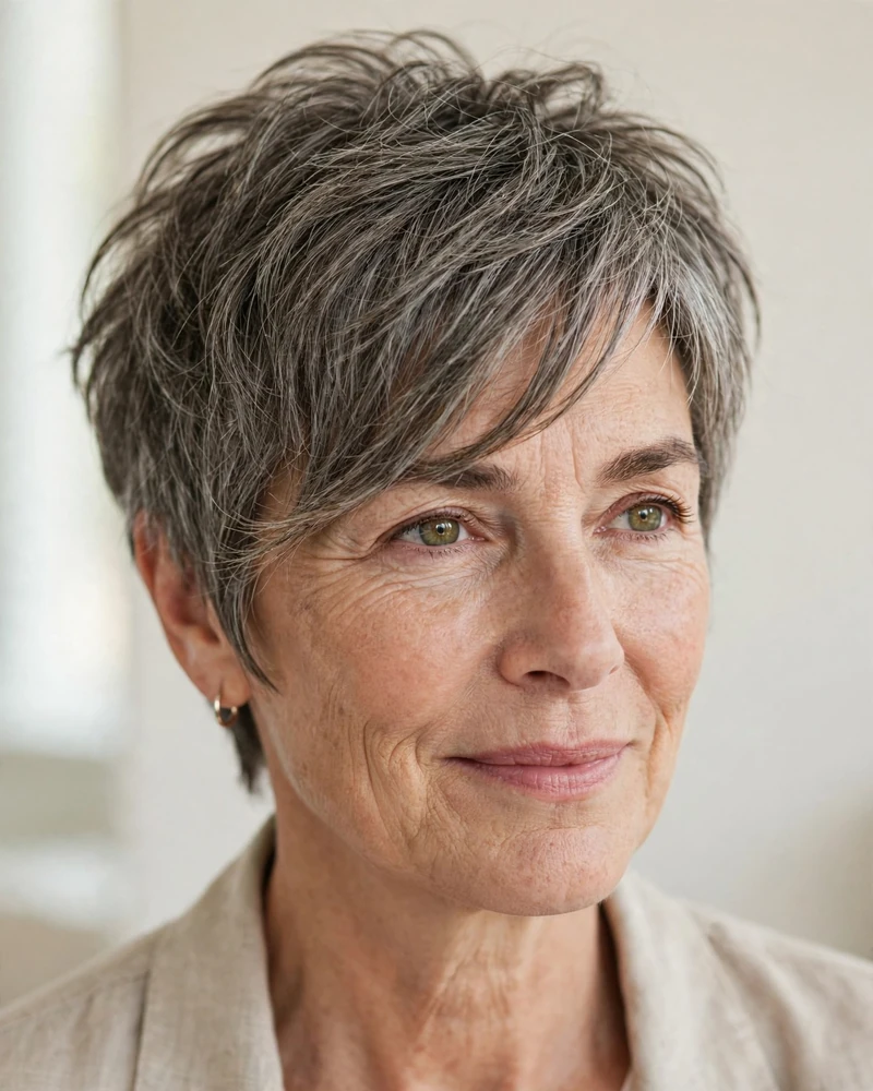 Tousled Pixie with Side-Swept Bangs - 22 Short Hairstyles for Women Over 50 to Try Today