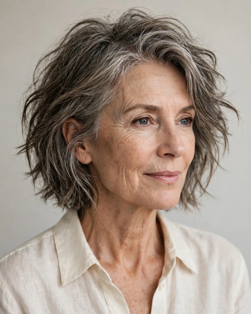 Tousled Wash-and-Wear Choppy Bob - 16 Choppy Bob Hairstyles for Women Over 60 to Try Today