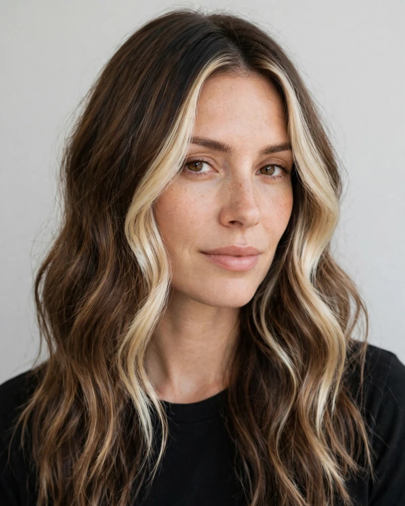 Vanilla Cream Money Piece with Dark Roots - 18 Brunette Balayage With Money Piece Ideas to Try